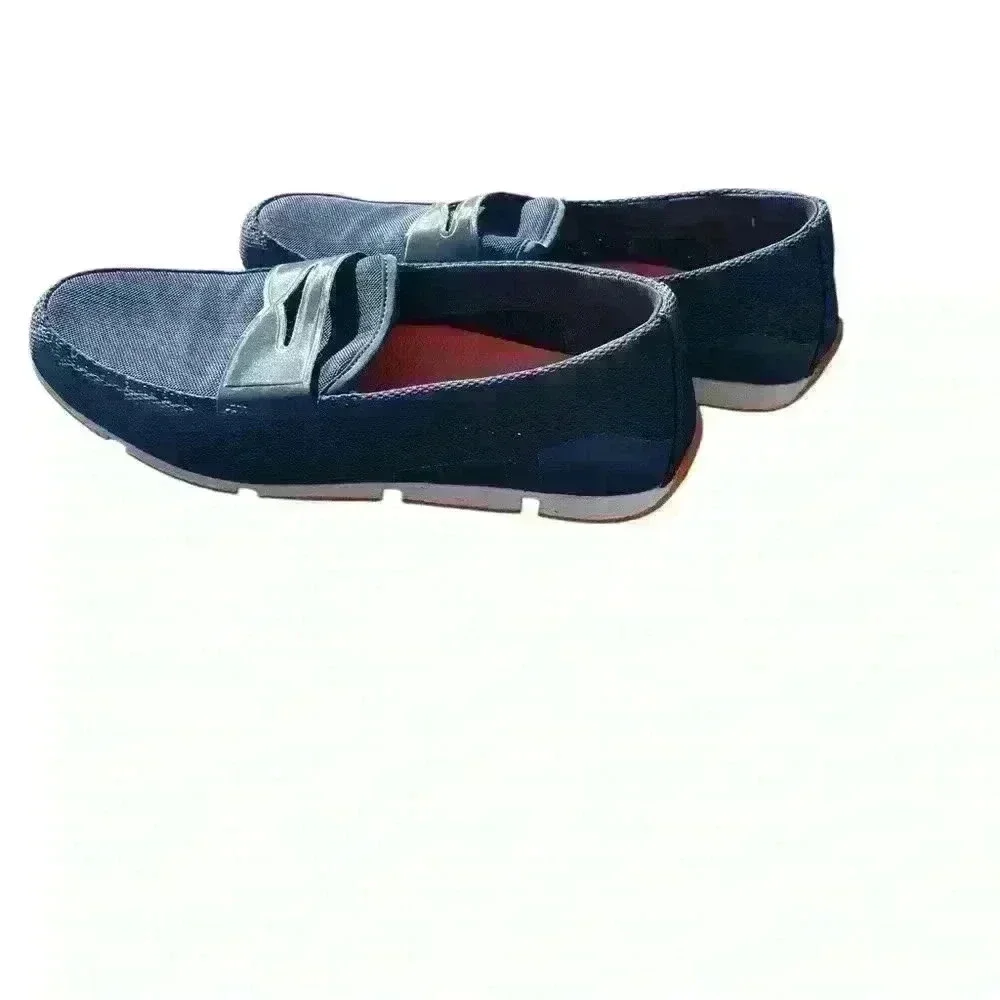 SWIMS Men's Breeze Penny Loafer in Navy/White/Orange, size 9 Water Resistant
